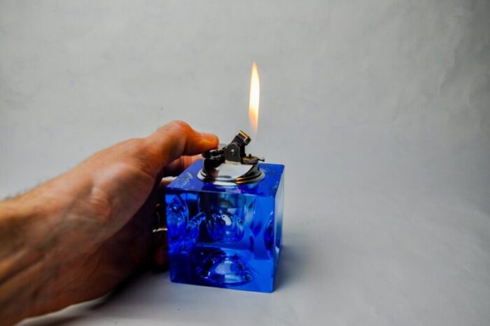 blue murano glass magnifying lighter attributed to antonio imperatore italy 1970s 2