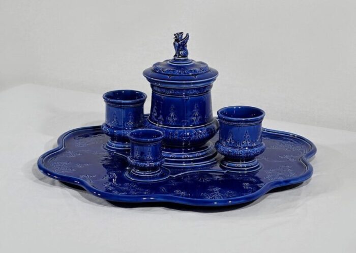 blue service in choisy le roy earthenware set of 5 3