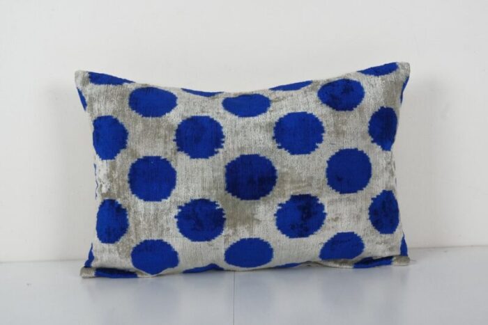 blue silk and velvet ikat cushion cover 2010s 1