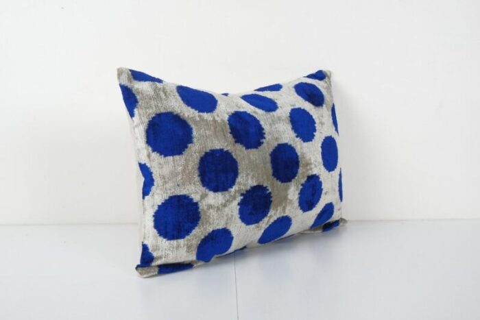 blue silk and velvet ikat cushion cover 2010s 3