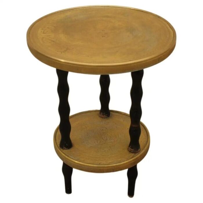 bohemian art deco round wood and brass side table 1930s 9163