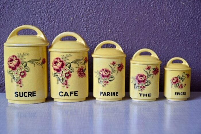 bohemian french spice jars in yellow faience set of 5 1