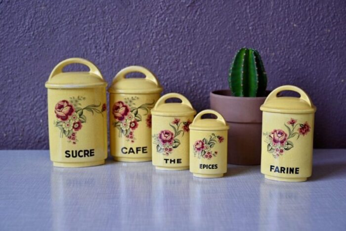 bohemian french spice jars in yellow faience set of 5 2