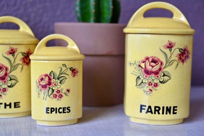 bohemian french spice jars in yellow faience set of 5 3