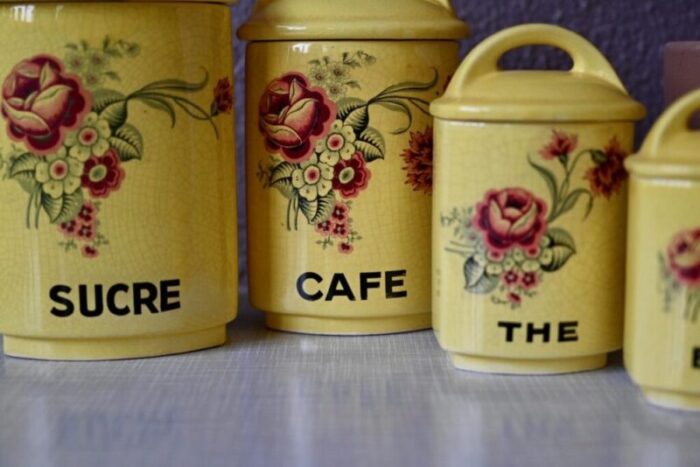 bohemian french spice jars in yellow faience set of 5 4