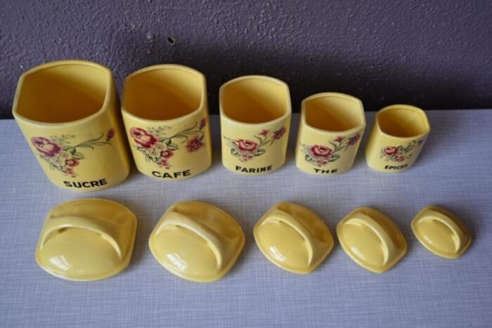 bohemian french spice jars in yellow faience set of 5 6