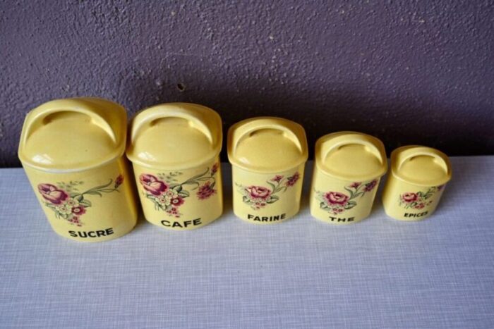 bohemian french spice jars in yellow faience set of 5 7