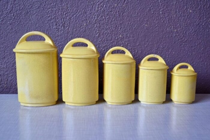 bohemian french spice jars in yellow faience set of 5 8