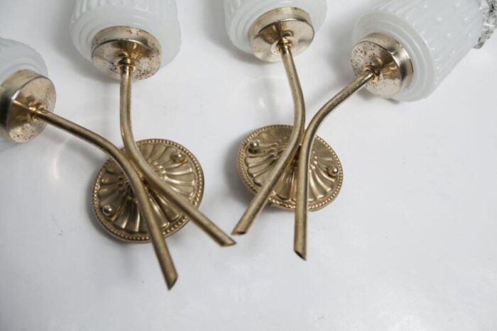 brass and glass wall lights 1960s set of 2 3328