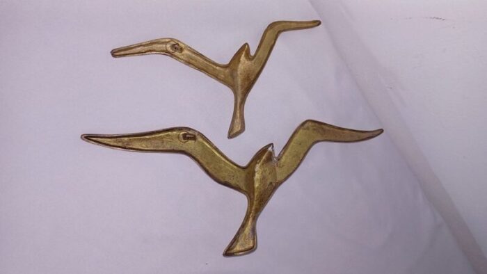 brass bird wall decorations 1970s set of 2 2