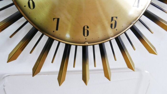 brass sunburst wall clock from atlanta electric germany 1960s 10