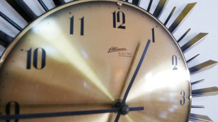 brass sunburst wall clock from atlanta electric germany 1960s 11