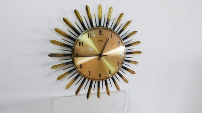 brass sunburst wall clock from atlanta electric germany 1960s 6