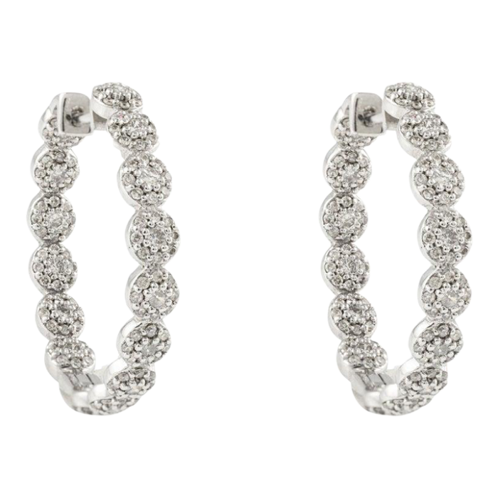 brilliance diamond cluster hoops earrings studded in 14k solid white gold 2 pieces 3997