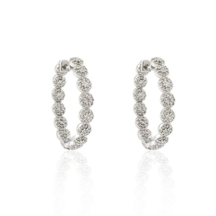 brilliance diamond cluster hoops earrings studded in 14k solid white gold 2 pieces 4445