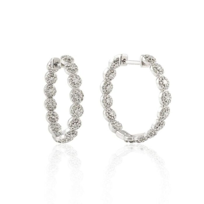 brilliance diamond cluster hoops earrings studded in 14k solid white gold 2 pieces 5943