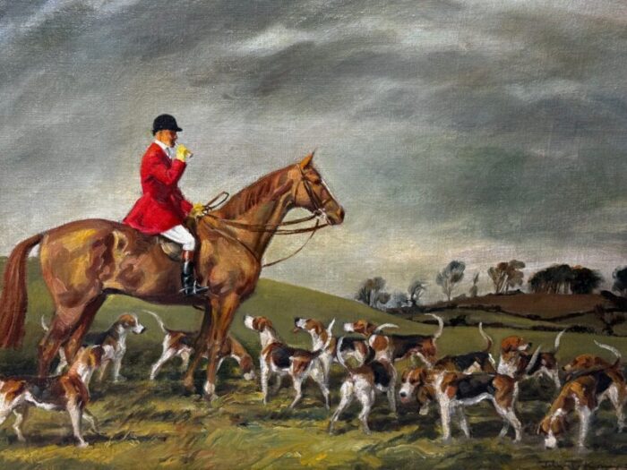 british oil painting red coat huntsman with hound dogs fernie hunt by john theodore kenney 1957 framed 2922