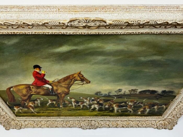 british oil painting red coat huntsman with hound dogs fernie hunt by john theodore kenney 1957 framed 6918