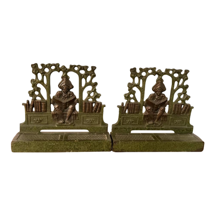 bronze art nouveau scholar library bookends 3477