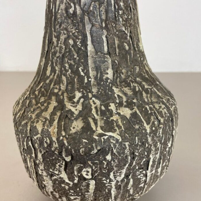 brutalist fat lava vase in grey ceramic attributed to ilkra germany 1970s 10