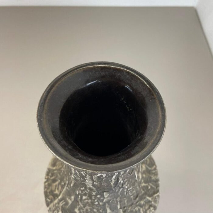 brutalist fat lava vase in grey ceramic attributed to ilkra germany 1970s 13