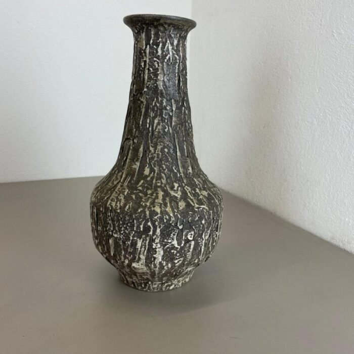 brutalist fat lava vase in grey ceramic attributed to ilkra germany 1970s 4