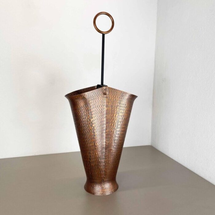 brutalist hollywood regency metal copper umbrella stand germany 1970s 3