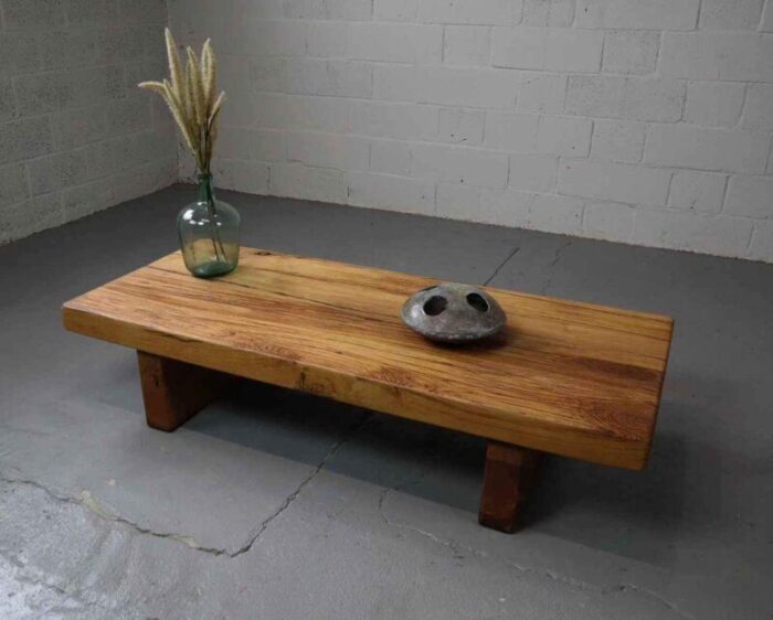 brutalist oak wabi sabi coffee table 1970s 7076