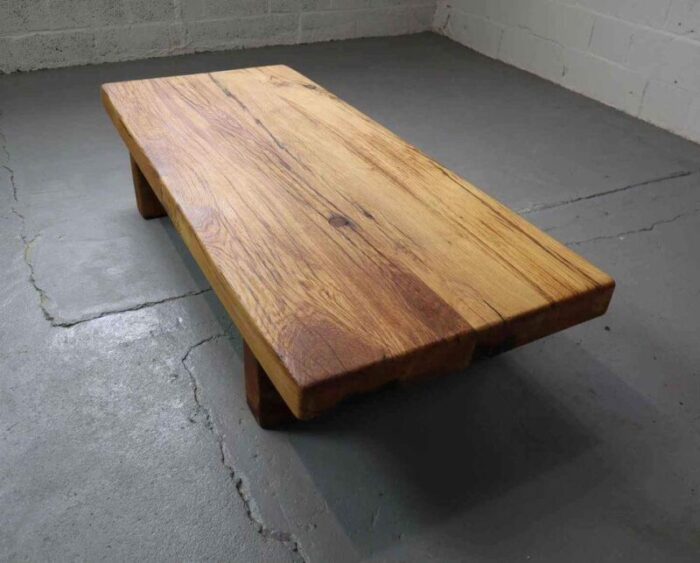 brutalist oak wabi sabi coffee table 1970s 9528