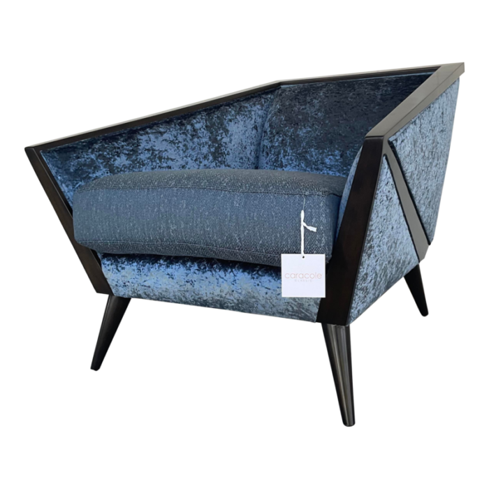 caracole modern crushed midnight blue velvet the crane lounge chair 2259