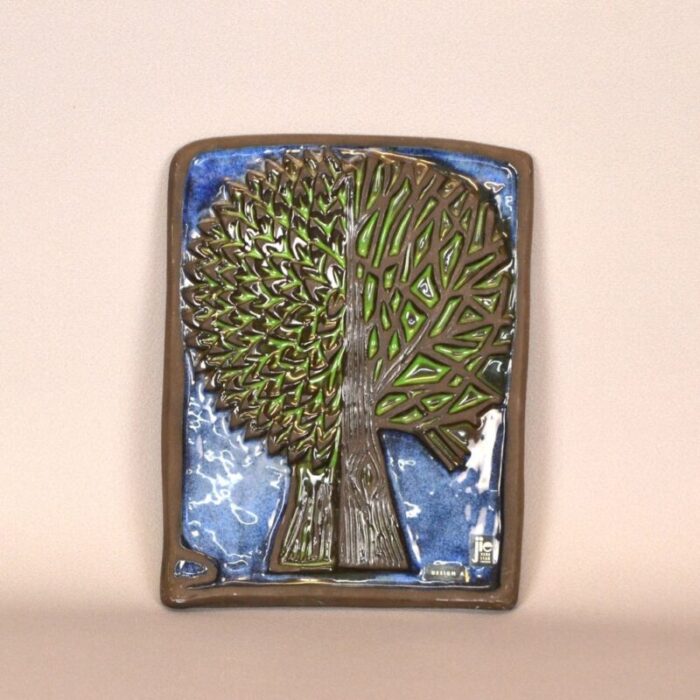 ceramic plaque with the motif of the tree of paradise by jiee gantoft for aimo nietosvuori 1960s 1