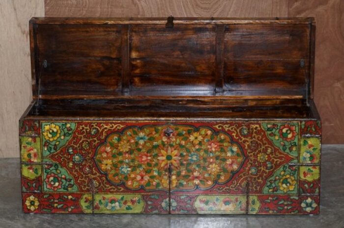 chinese hand painted linen trunk 16