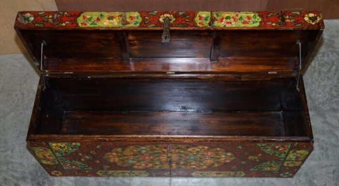 chinese hand painted linen trunk 17