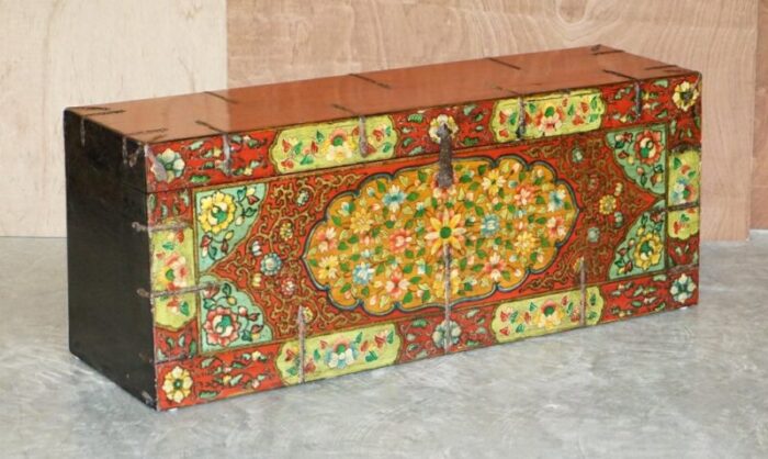 chinese hand painted linen trunk 2