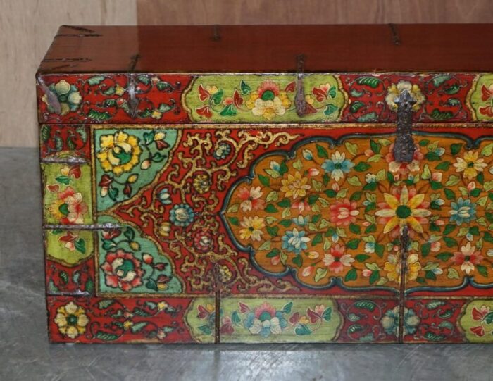 chinese hand painted linen trunk 4