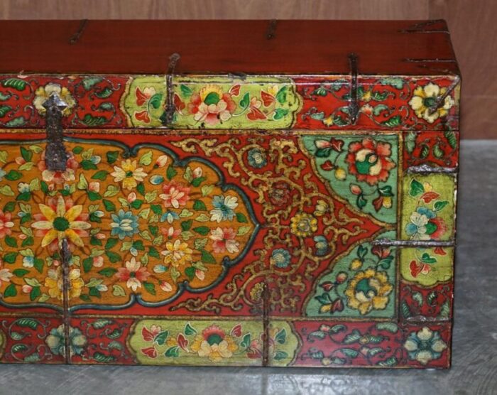 chinese hand painted linen trunk 6