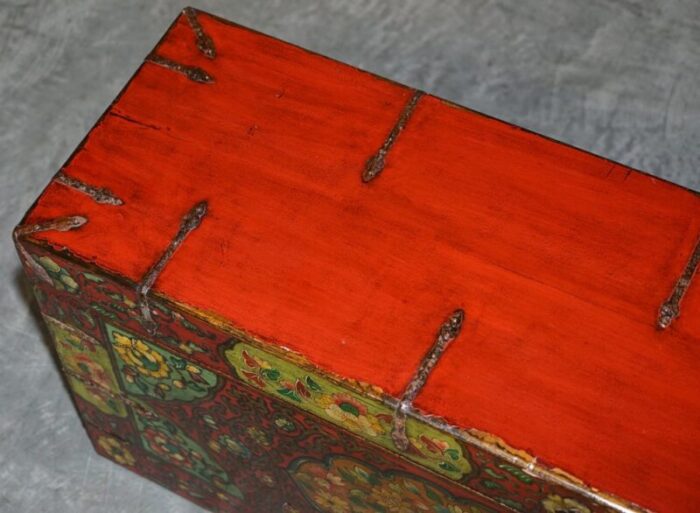 chinese hand painted linen trunk 8