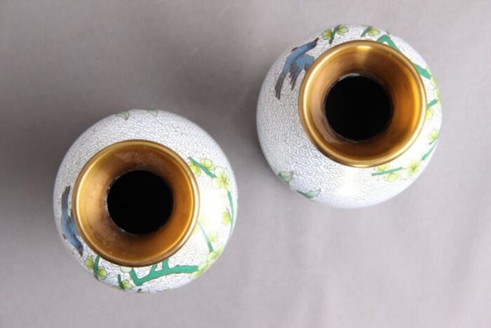 chinese jingfa vases in enamel metal wood 1960s set of 2 4