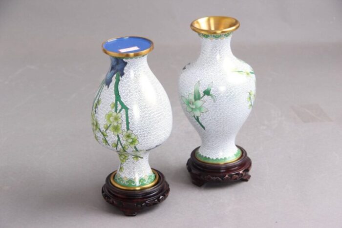 chinese jingfa vases in enamel metal wood 1960s set of 2 5