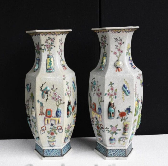 chinese qianlong ceramic and porcelain pottery vases china set of 2 8