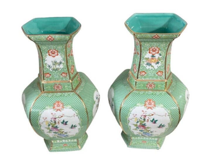 chinoiserie porcelain famille verte style vases 195 h set of two 1414