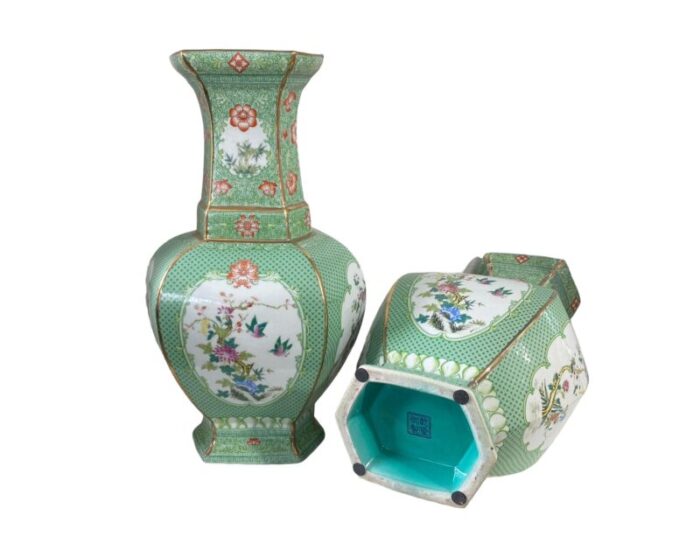 chinoiserie porcelain famille verte style vases 195 h set of two 2405