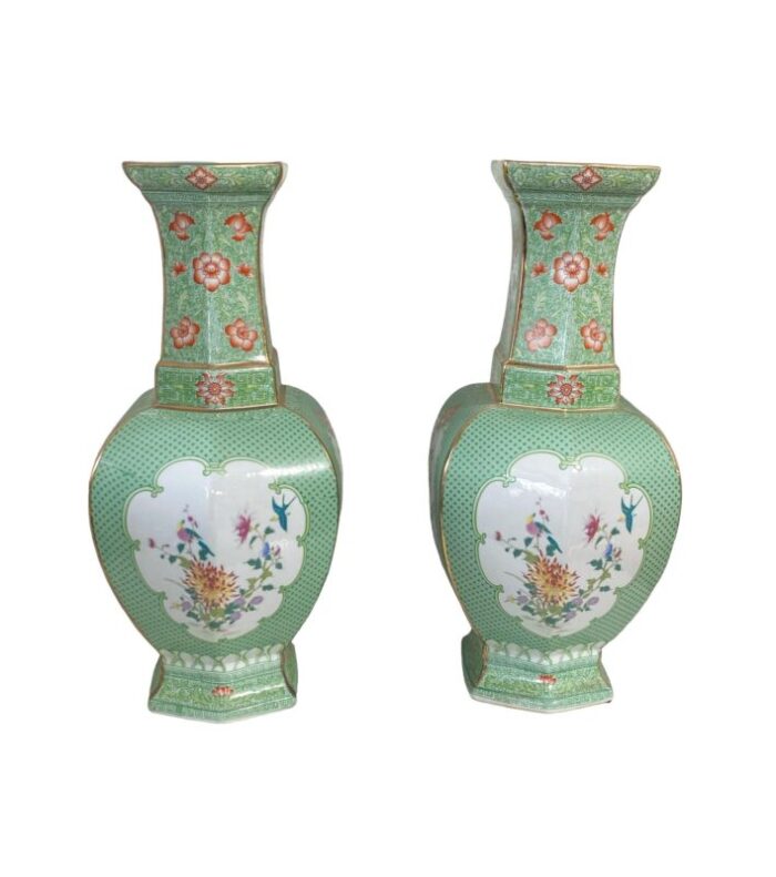 chinoiserie porcelain famille verte style vases 195 h set of two 2578