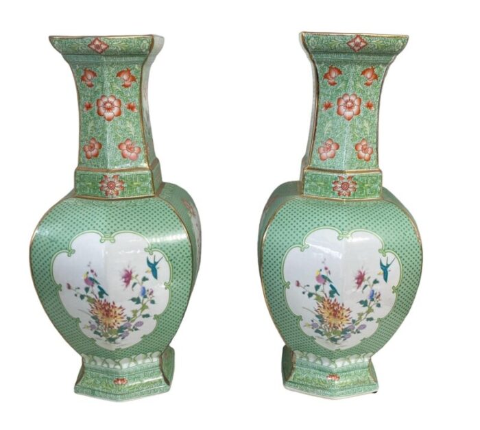 chinoiserie porcelain famille verte style vases 195 h set of two 4541