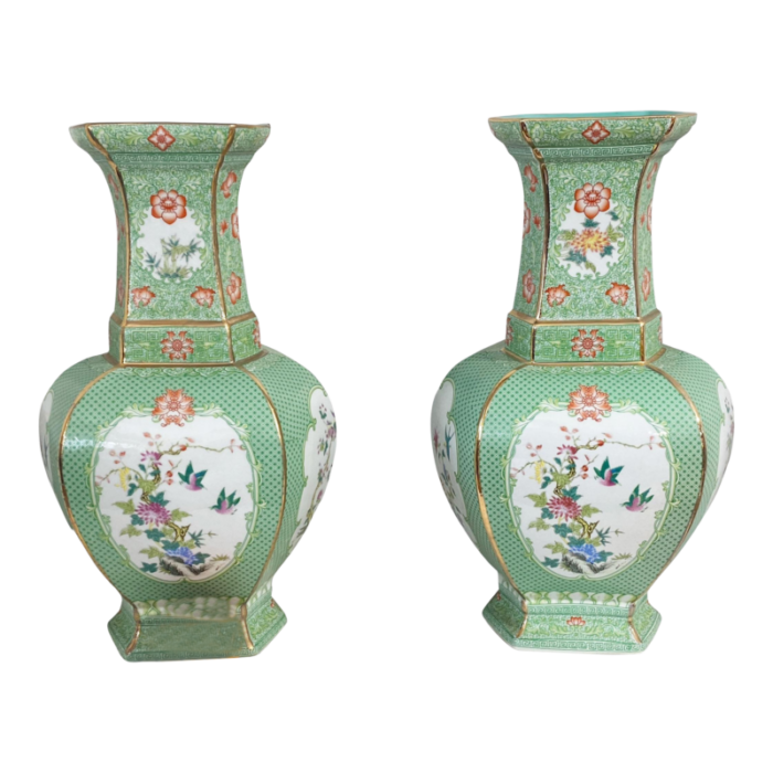 chinoiserie porcelain famille verte style vases 195 h set of two 6610