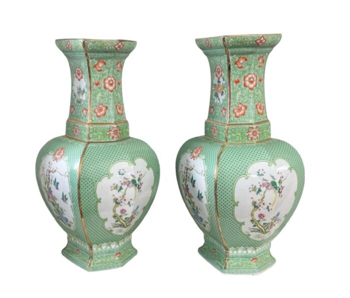 chinoiserie porcelain famille verte style vases 195 h set of two 6750