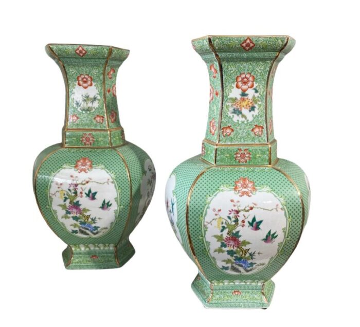 chinoiserie porcelain famille verte style vases 195 h set of two 8076