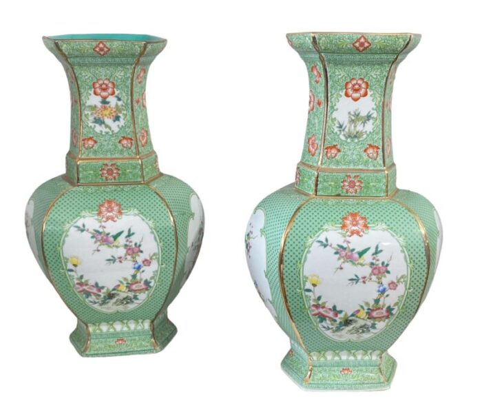 chinoiserie porcelain famille verte style vases 195 h set of two 8280