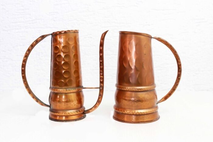 copper watering can and jug 1960s set of 2 1