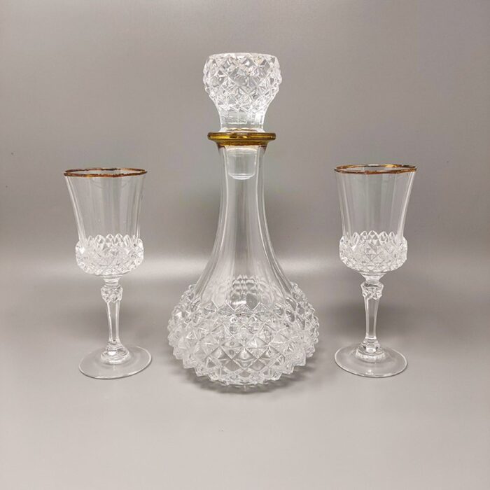 crystal decanter with 2 crystal glasses italy 1960s set of 3 1